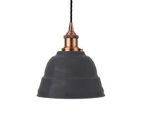 Slate Grey Lincoln Painted Dome Pendant Light With Matt Antique Copper Lamp Holder And Black Twisted Cable - Se Home