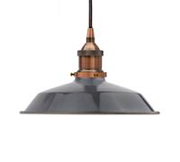 Slate Grey Small Trinity Metal Painted Dome Pendant Light With Antique Copper Lamp Holder And Black Round Cable - Se Home