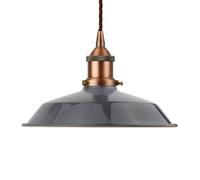 Slate Grey Small Trinity Metal Painted Dome Pendant Light With Matt Antique Copper Lamp Holder And Brown Twisted Cable - Se Home