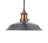 Slate Grey Small Trinity Metal Painted Dome Pendant Light With Matt Antique Copper Lamp Holder And Black Twisted Cable - Se Home
