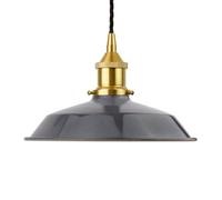 Slate Grey Small Trinity Metal Painted Dome Pendant Light With Polished Brass Lamp Holder And Black Twisted Cable - Se Home