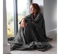 Slate Grey Snug Rug Deluxe Blanket With Sleeves Luxury Cosy Super Soft Coral Fleece Fabric Long Oversized Pouch Pocket Adults