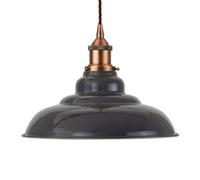 Slate Grey St Edmund's Painted Dome Pendant Light With Matt Antique Copper Lamp Holder And Brown Twisted Cable - Se Home