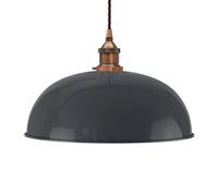 Slate Grey Worcester Painted Dome Pendant Light With Antique Copper Lamp Holder And Brown Twisted Cable - Se Home
