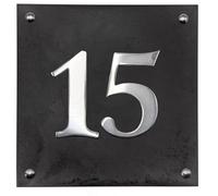 Slate House Sign Studio Large Slate House Number - Black Slate With Raised Chrome Digits - Number 15