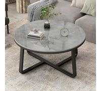 Slate & Metal Round Coffee Table - 24" Small Italian Balcony Table with Black Base & Gray Marble Top - Stylish Tea Table for Apartments & Living Rooms