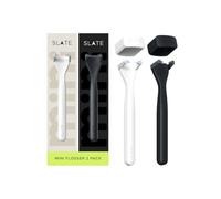 Slate Mini Flosser - Reusable Floss Pick with Gum Brush & Tongue Scraper, Dentist-Invented, PFAS/PTFE-Free, Travel-Ready 2-Pack - White/Black