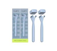 Slate Mini Flosser - Reusable Floss Pick with Gum Brush & Tongue Scraper, Dentist-Invented, PFAS/PTFE-Free, Travel-Ready 2-Pack - Blue Nano-Hydroxyapatite (nHa)