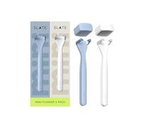 Slate Mini Flosser - Reusable Floss Pick with Gum Brush & Tongue Scraper, Dentist-Invented, PFAS/PTFE-Free, Travel-Ready 2-Pack - White/Blue