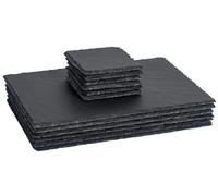 Slate Placemat and Coaster Set - Set of Natural Slate Coasters and Place Mats - 4X Square Drink Coasters and 4X Table Mat Platters (4 Mats and 4 Coasters)