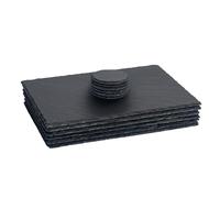 Slate Placemats & Coasters Set 40cm x 30cm Grey Argon Tableware Grey One Size