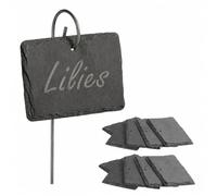 Slate Plant Labels and Chalk, Set of 10 Plant Markers on Metal Stakes