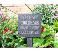 Slate plant marker - "Keep off the grass Lawn reserved for our future football star" - a fun addition to any garden