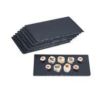Relaxdays Set of 8 Slate Platter, Rectangular Serving Plate, 26 x 16 cm, for Cheese, Sushi, Desserts, Buffet, Anthracite