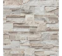 Slate Stone Wallpaper Modern 3D Effect Brick Beige Cream Grey 10m Roll | With realistic detail, ideal for a contemporary feature wall in a bedroom, dining room or living room, 26.5cm offset match