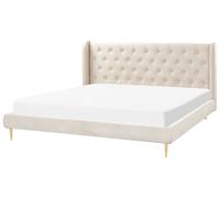Beliani Bed Velvet Forbach 180 X 200 Cm (Eu Super King) Beige
