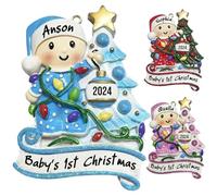 Slavna Personalised Christmas Bauble 2022 Baby First Christmas Bauble Custom Christmas Ornaments with Name Snow Baby in Stocking with Snowflake Custom Christmas Tree Decorations,Blue