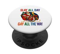 Slay All Day Gay All The Way Santa Sleigh Pride PopSockets Adhesive PopGrip