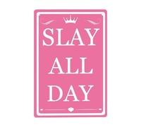 Slay All Day Metal Sign Preppy Room Decor 8"X12" Coquette Room Decor Preppy Stuff for Girls Aesthetic Pink Tin Signs Preppy Posters Gifts for Girls