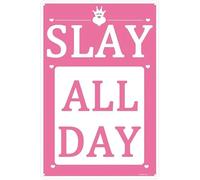 Slay All Day Metal Sign Slay Sign Preppy Stuff for Girls 10-12 Funny Poster Pink Aesthetic Room Decor Preppy Room Decor for Teen Girls Trendy Stuff Metal Tin Signs 8 x 12 Inch