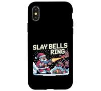 Slay Bells Ring Gamer Christmas Funny Pixel Santa Video Game Case for iPhone X/XS