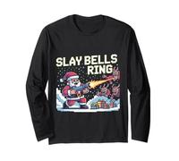 Slay Bells Ring Gamer Christmas Funny Pixel Santa Video Game Long Sleeve T-Shirt