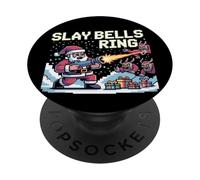 Slay Bells Ring Gamer Christmas Funny Pixel Santa Video Game PopSockets Adhesive PopGrip