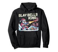 Slay Bells Ring Gamer Christmas Funny Pixel Santa Video Game Pullover Hoodie