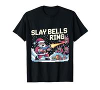 Slay Bells Ring Gamer Christmas Funny Pixel Santa Video Game T-Shirt