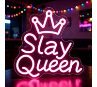 Slay Queen Neon Sign Pink Neon Light for Wall Decor Dimmable USB Powered LED Neon Sign for Salon Bar Beauty Room Bedroom Nail Tech Girls Birthday Gifts 15.74”x15.15”