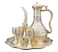 SLCHJX Antique Bronze 6-Piece Set of Metal Wine Pot Wine Glass Set Wedding Housewarming Gift