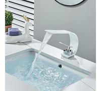 SLCHJX Bathroom Basin Faucet Waterfall Spout Tap Bend Deck Mount Single Hole Single Handle Cold Hot Water Mixer Washingtub Crane (Color : Chrome)