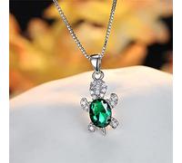 SLCHJX Blue Purple Oval Zircon Pendant Rainbow Stone Cute Turtle Necklaces For Women Fashion Jewelry Multicolor Crystal Animal Necklace