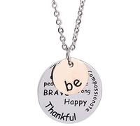 SLCHJX Choker Pendant Necklaces Be Happy Necklace Coin Engraved Brave Thankful Words Necklace Jewelry Gifts