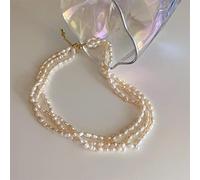 SLCHJX Delicate Genuine Freshwater Pearl Necklaces for Women Three Layers Irregular Pearls Beads Choker Necklace Wedding Jewelry Party Gift