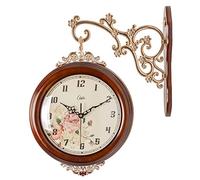 SLCHJX European Wooden Double Sided Wall Clock Living Room Large Wood Silence Creative Retro-Vintage Quartz Clocks Pendule Mural Decor Easy to Hang