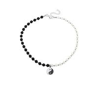 SLCHJX Fashion Black White Pearl Bead Choker Collar for women men Yin Yang Pendant Necklace Punk Hip-Hop Neck Chain Jewelry Gift