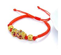 SLCHJX Feng Shui Color Change Pixiu Pi Yao Bracelet Vietnamese Gold Adjustable Cord Fu/Happiness Mark Red Prosperity Amulet Bangle Talisman for Protection Money Good Luck CAI Chi Cinnabar