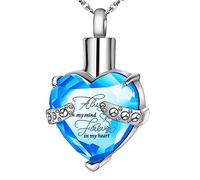 SLCHJX Forever in My Heart Keepsake Cremation Necklaces Crystal Heart Urn Pendant Stainless Steel Ashes Holder Necklaces for Women