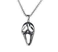 SLCHJX Gothic Retro Stainless Steel Ghost Mask Pendant Necklace For Men Boys Punk Fashion Skull Jewelry HorrorGothic Retro Stainless Steel Ghost Mask For Men Boys Jewelry Halloween