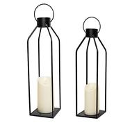 SLCHJX HPC Decor Modern Farmhouse Lanterrn Decor- Black Metal Candle for Christmas- Lanterns w/Timer Flickering Candles for Living Room,Home,Indoor, Outdoor,Table,Fireplace Mantle Décor