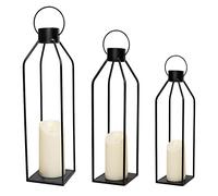 SLCHJX HPC Decor Modern Farmhouse Lanterrn Decor- Black Metal Candle for Christmas- Lanterns w/Timer Flickering Candles for Living Room,Home,Indoor, Outdoor,Table,Fireplace Mantle Décor