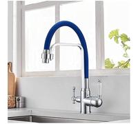 SLCHJX Kitchen Sink Faucet 360 Degrees Rotating Can Pull Down Spray Dual Sprayers with Pure Water Filter Double Handle Mixer Tap,Yellow (Color : Blu)