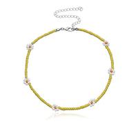 SLCHJX New Korea Lovely Daisy Flowers Colorful Beaded Charm Statement Short Choker Necklace for Women Vacation Jewelry