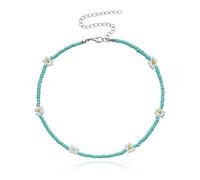 SLCHJX New Korea Lovely Daisy Flowers Colorful Beaded Charm Statement Short Choker Necklace for Women Vacation Jewelry