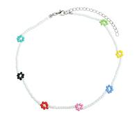 SLCHJX Trendy Beaded Daisy Necklace Bohemian Hanmdade Ethnic Korean Colorful Rice Bead Clavicle Short Floral Collar For Women Girls Gift
