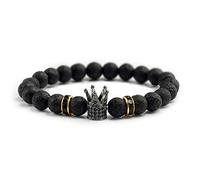 SLCHJX Trendy Cz Imperial Crown And Helmet Charm Bracelet Natural Matte Volcano Lava 8Mmstone Bracelets Women Men Bracelets Jewelry Pulser20Cm Black