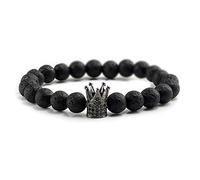 SLCHJX Trendy Cz Imperial Crown And Helmet Charm Bracelet Natural Matte Volcano Lava 8Mmstone Bracelets Women Men Bracelets Jewelry Pulser20Cm Black