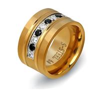 SLCHJX Trendy Top Grade Two Color Titanium steel CZ Zircon Channel Setting Ring For Women Birthday gift