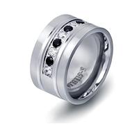 SLCHJX Trendy Top Grade Two Color Titanium steel CZ Zircon Channel Setting Ring For Women Birthday gift